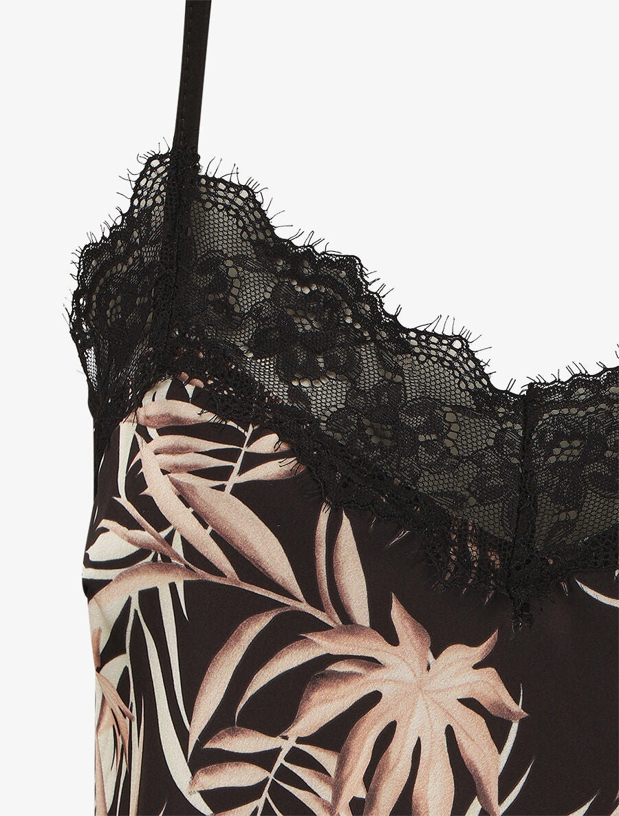 Caraco satiné coupe droite imprimé tropique - Noir - 3