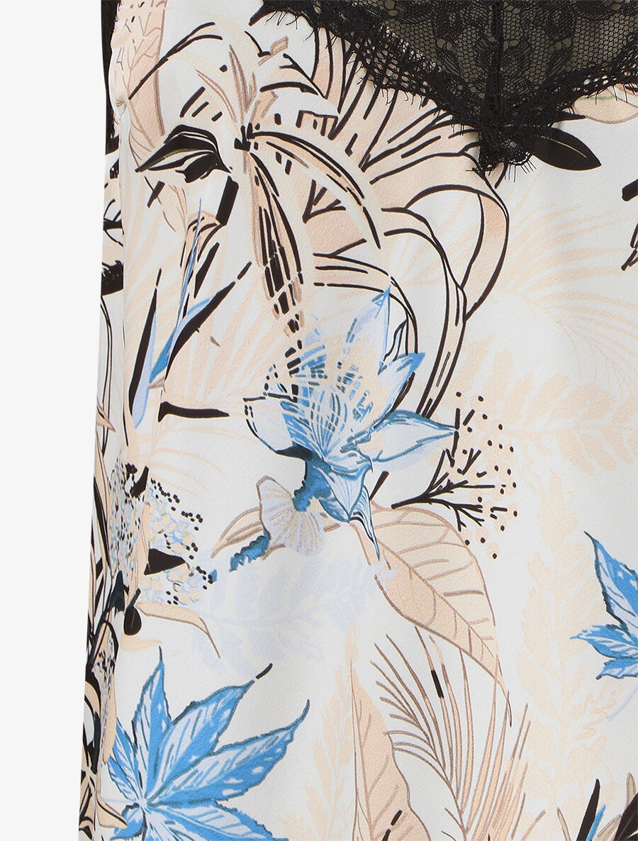 Caraco satiné coupe droite imprimé fleurs tropicales - Beige - 3