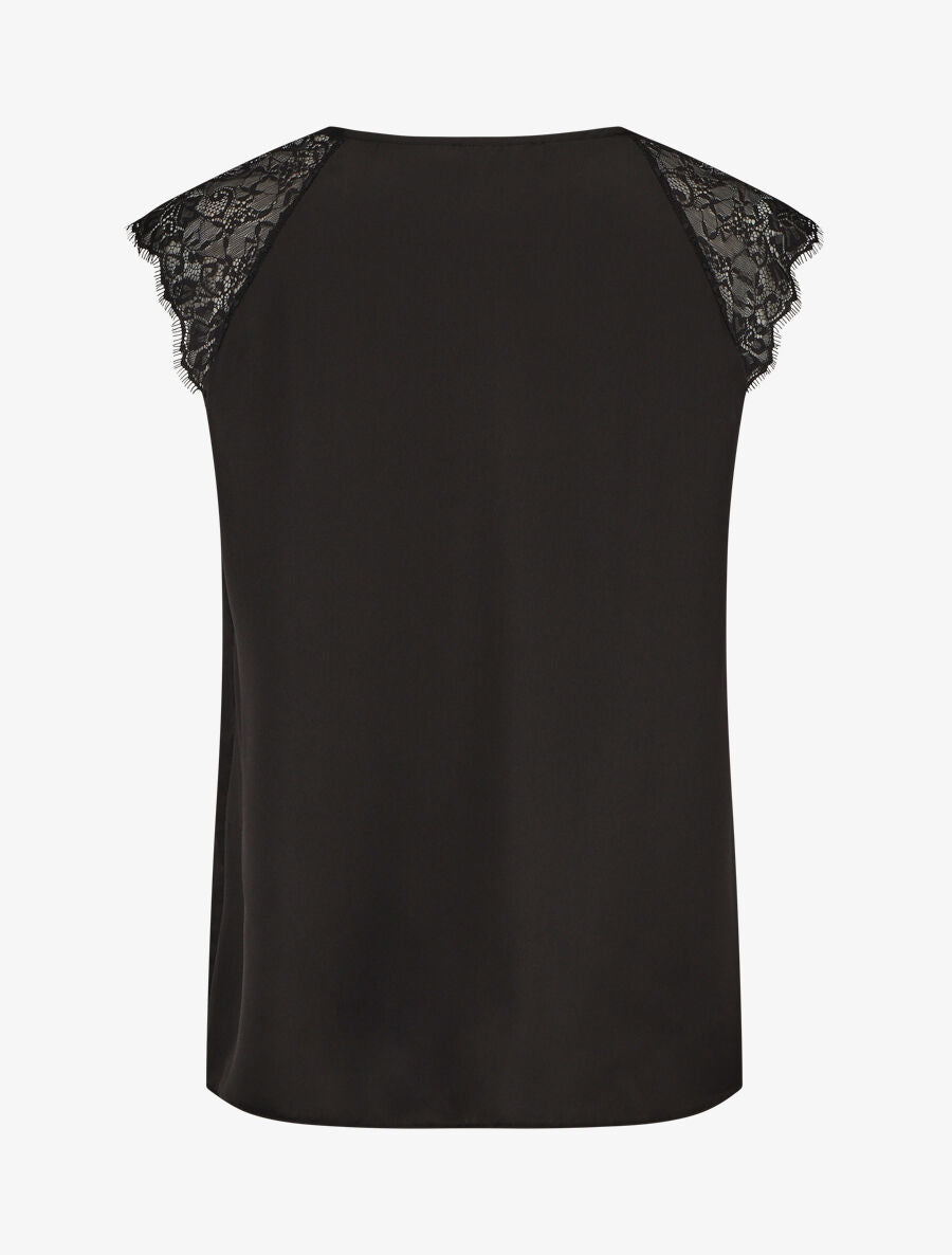 Top satiné à dentelle - Noir - 2