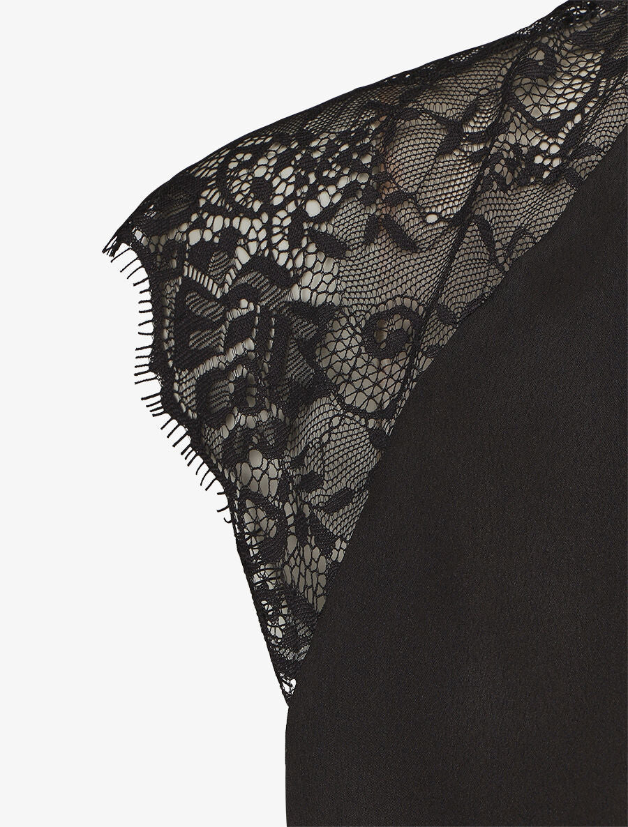 Top satiné à dentelle - Noir - 3