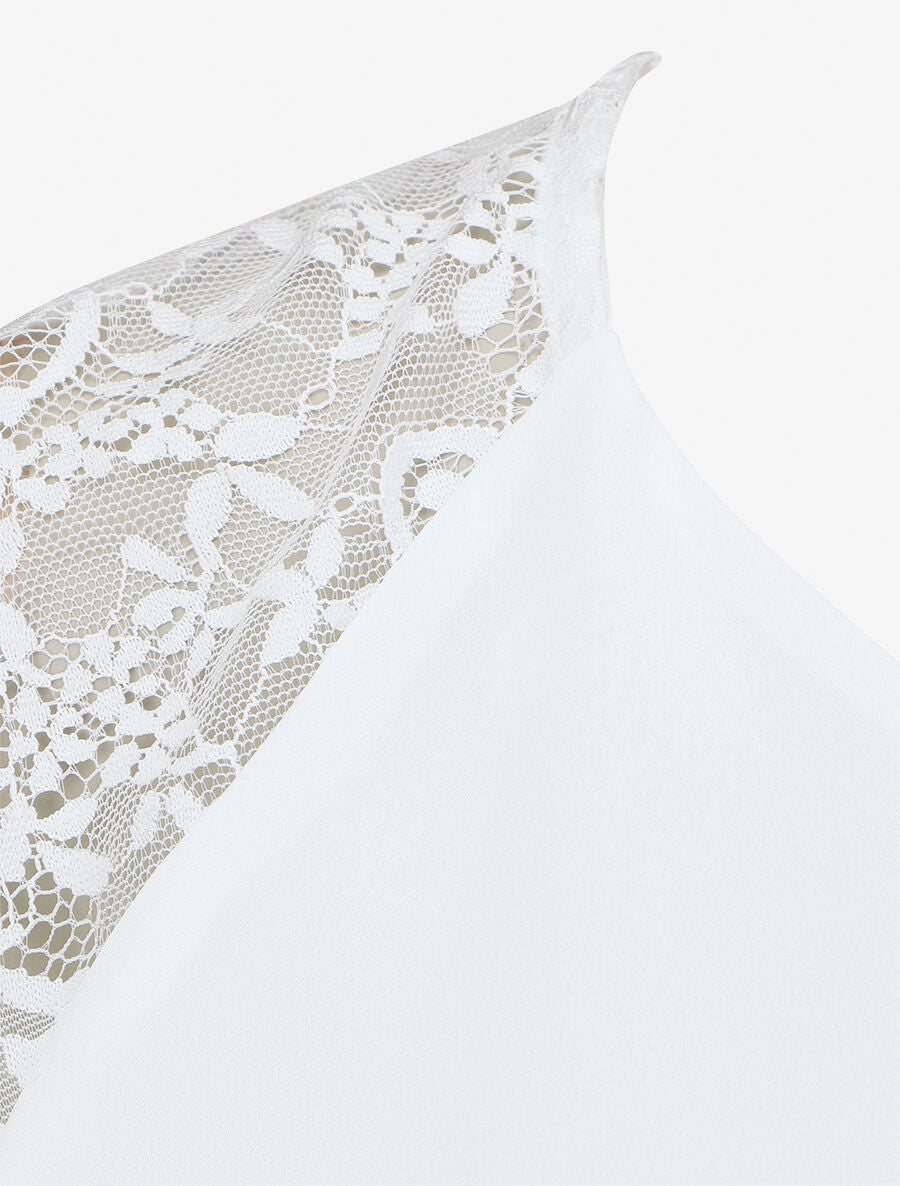 Top satiné à dentelle - Blanc - 3