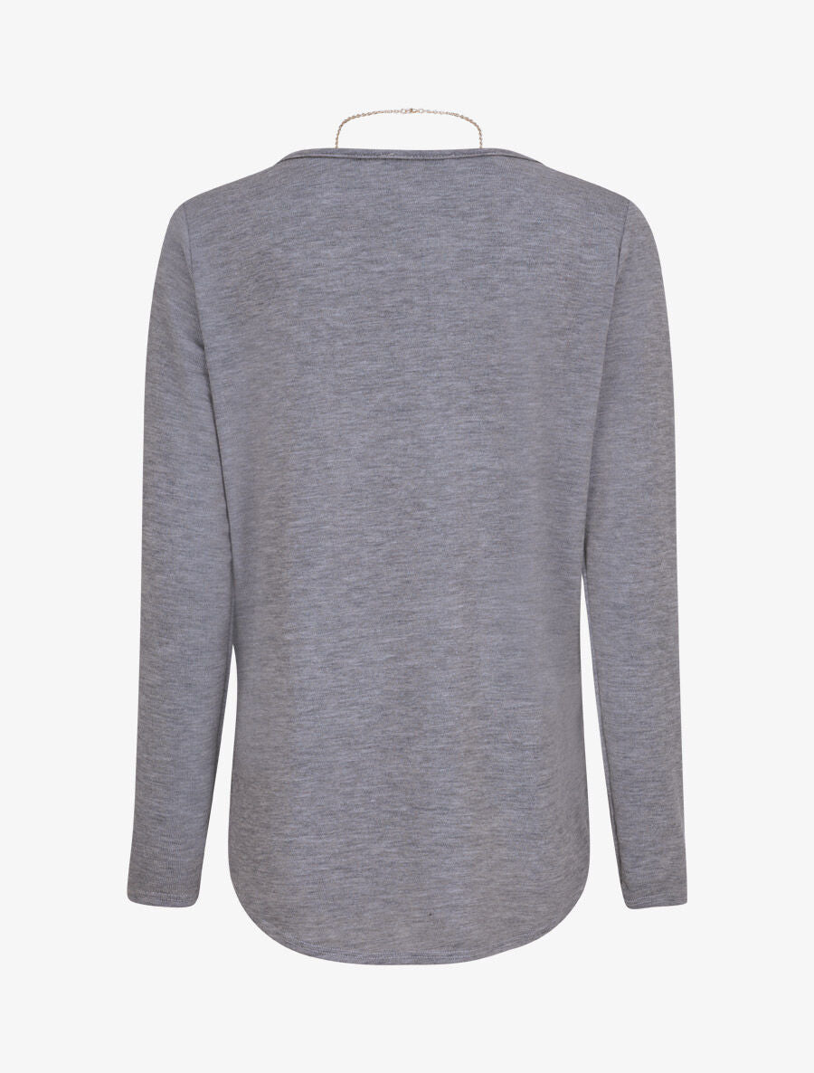 Top à bords arrondis en maille fine - Gris chiné - 2
