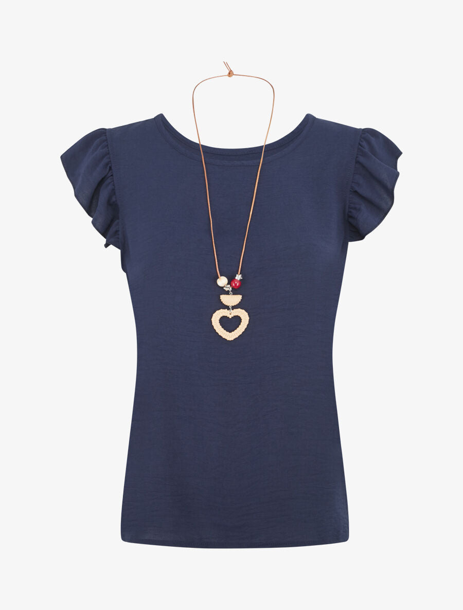 Top uni à manches volantées - Marine - 4