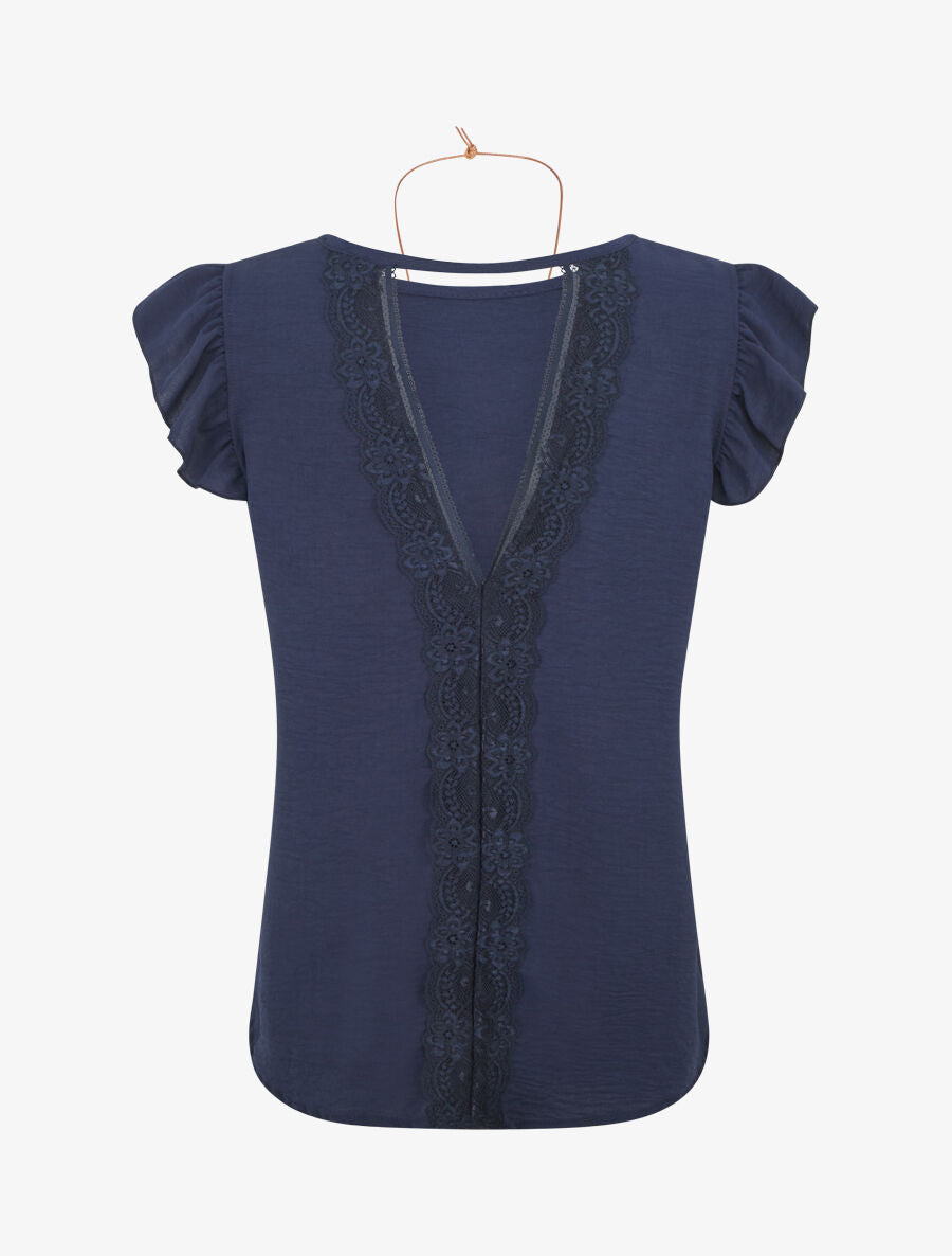 Top uni à manches volantées - Marine - 2