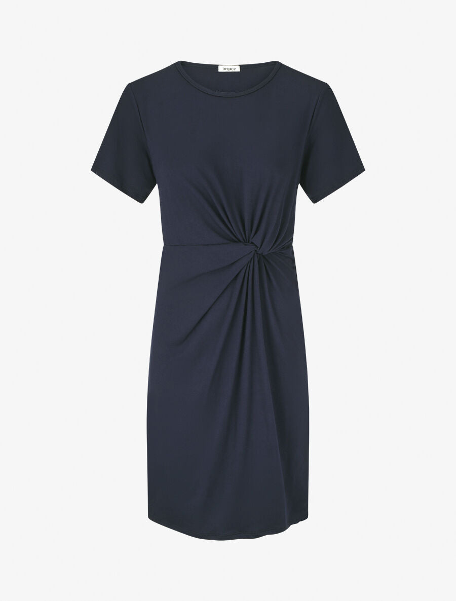 Robe mi-longue à noeud - Marine - 4