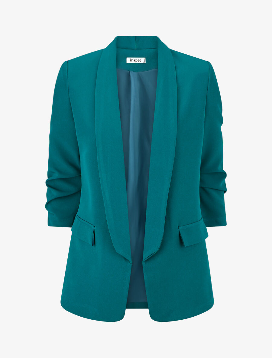 Blazer uni à manches froncées - Bleu canard - 5