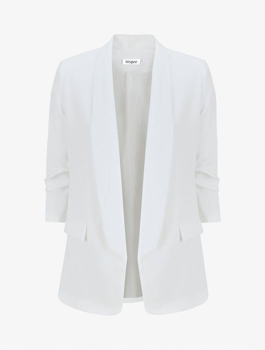 Blazer uni à manches froncées - Blanc - 1
