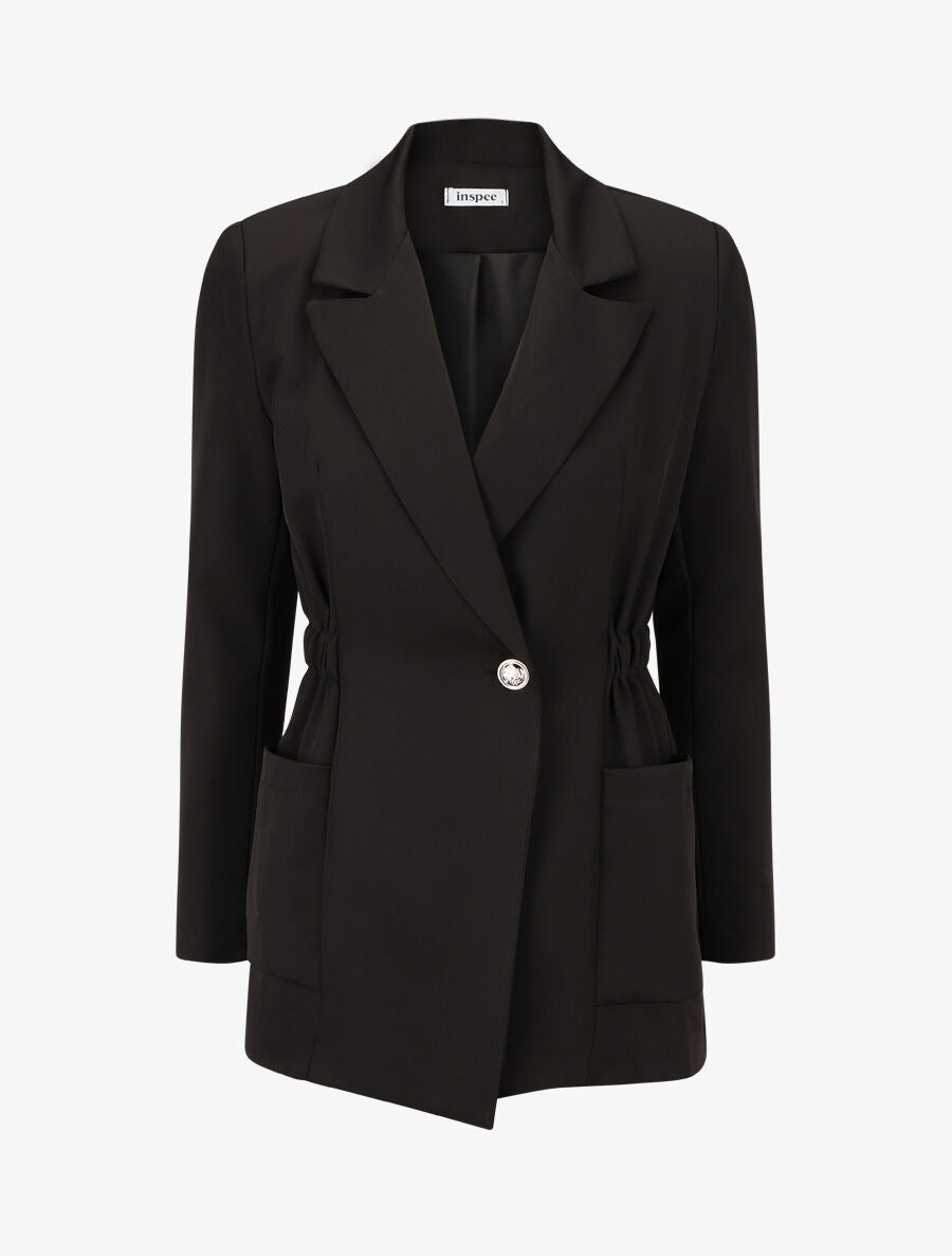 Blazer mi-long élastiqué et boutonné - Noir - 4