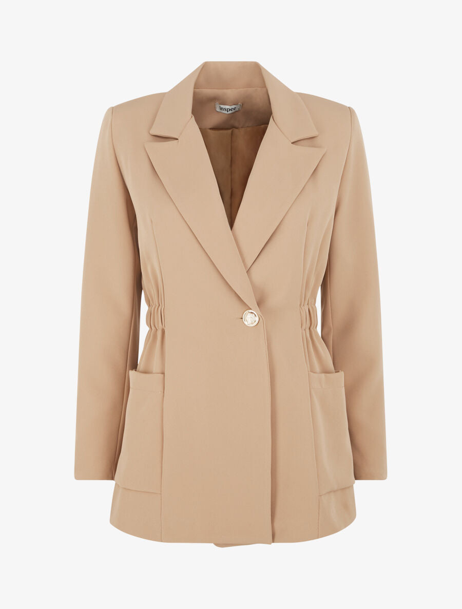 Blazer mi-long élastiqué et boutonné - Camel clair - 1