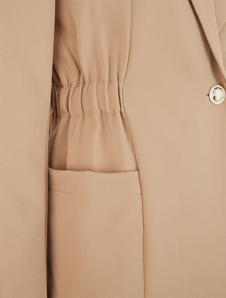 Blazer mi-long élastiqué et boutonné - Camel clair - 3