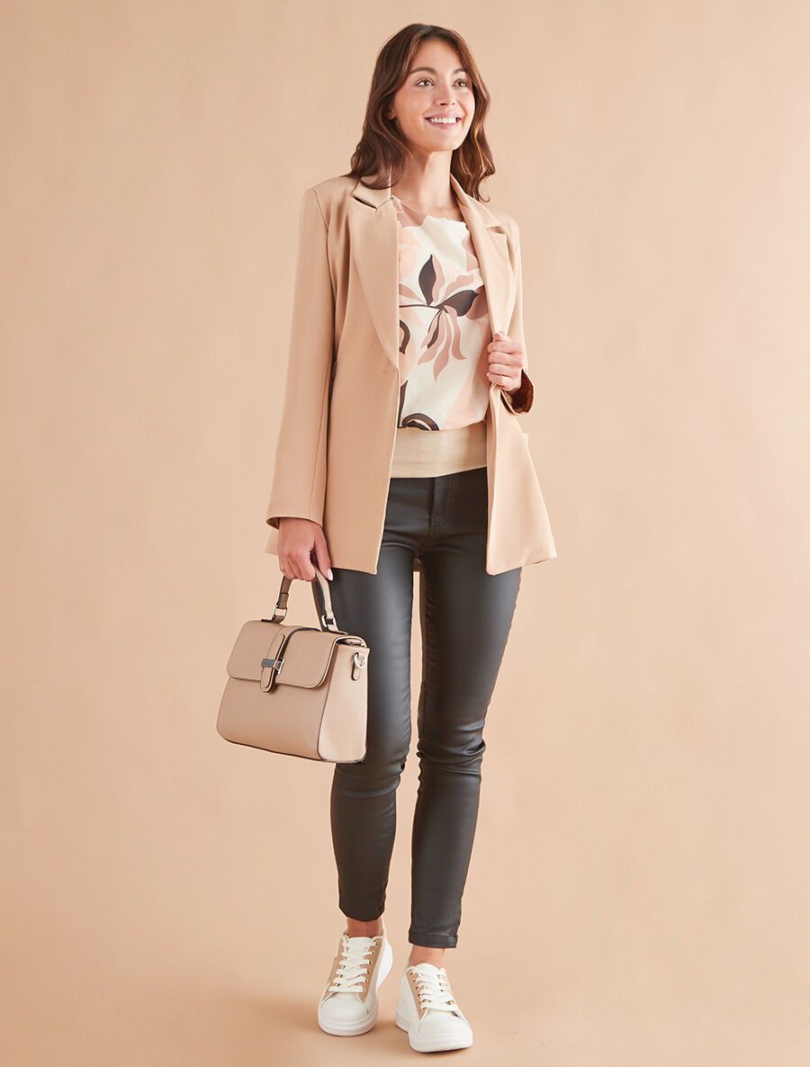 Blazer mi-long élastiqué et boutonné - Camel clair - 4