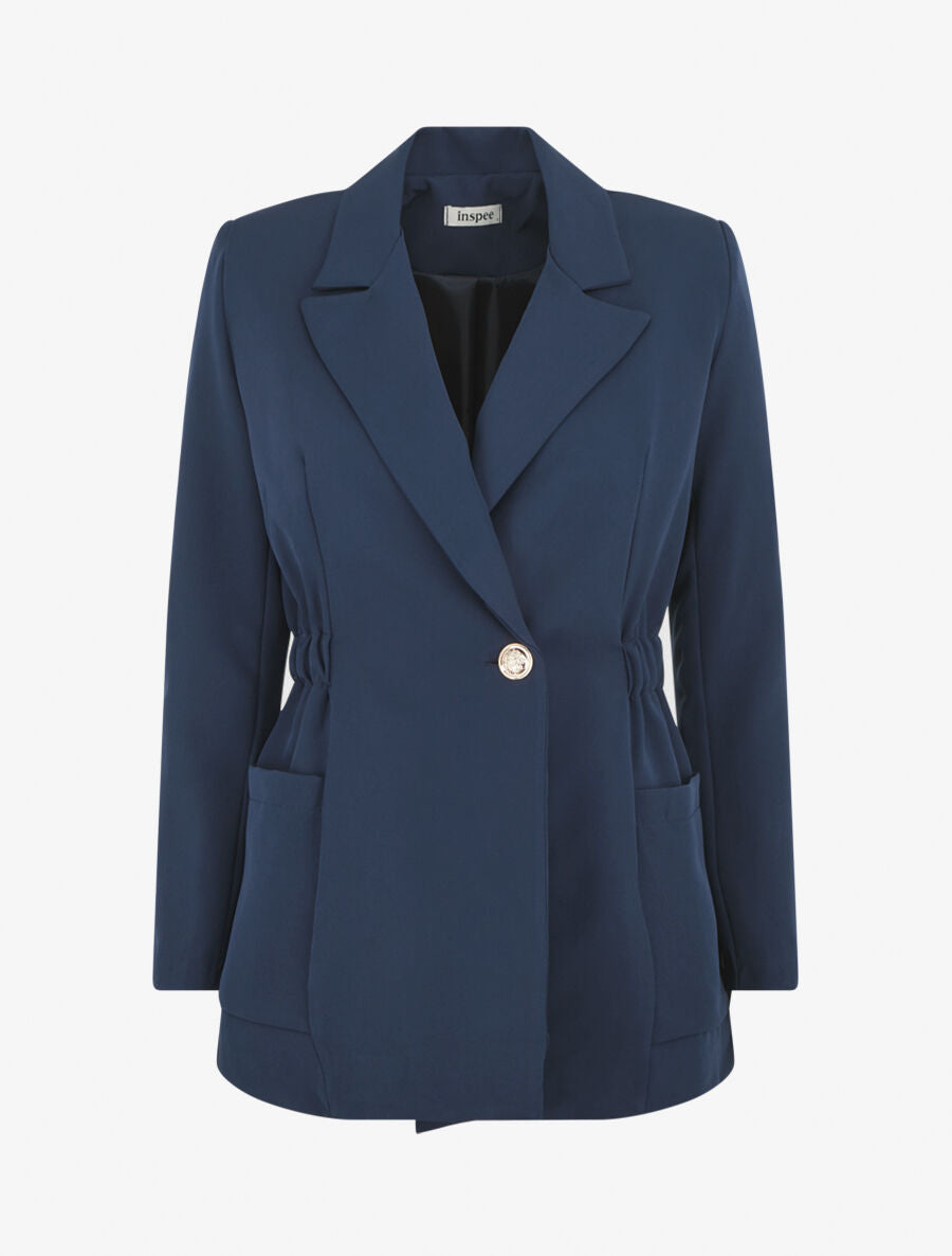 Blazer mi-long élastiqué et boutonné - Marine - 4
