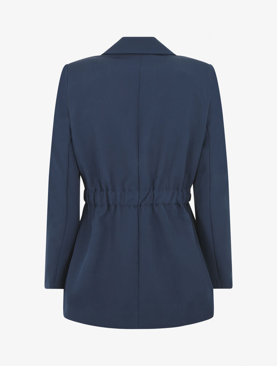 Blazer mi-long élastiqué et boutonné - Marine - 2