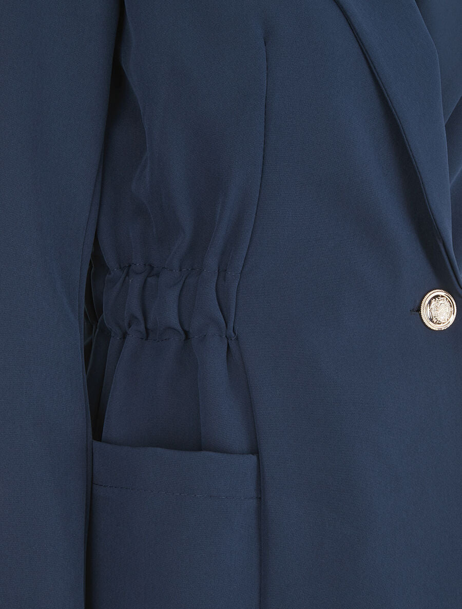 Blazer mi-long élastiqué et boutonné - Marine - 3