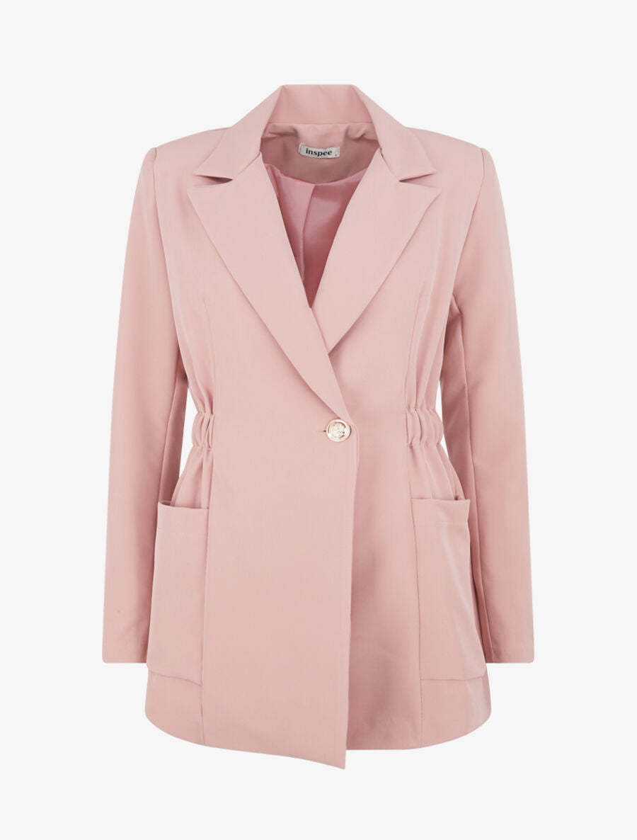 Blazer mi-long élastiqué et boutonné - Rose - 1