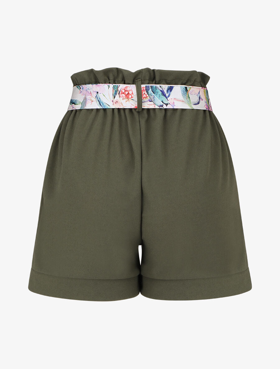 Short élastiqué uni - Kaki - 2