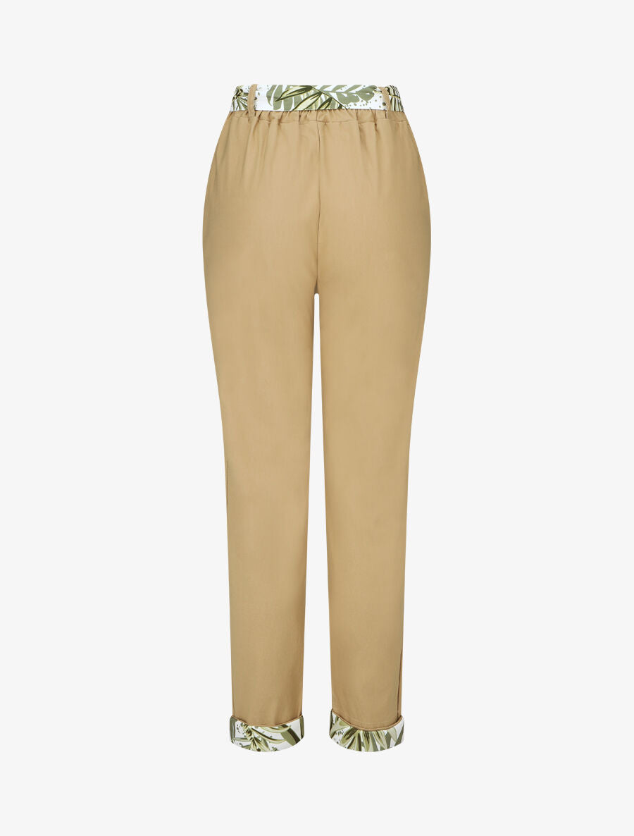 Pantalon droit taille haute ourlet fantaisie - Beige - 2