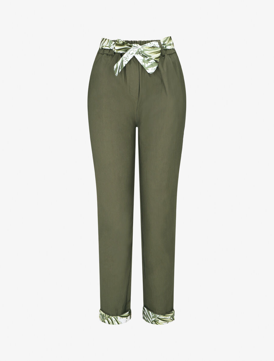 Pantalon droit taille haute ourlet fantaisie - Kaki - 1