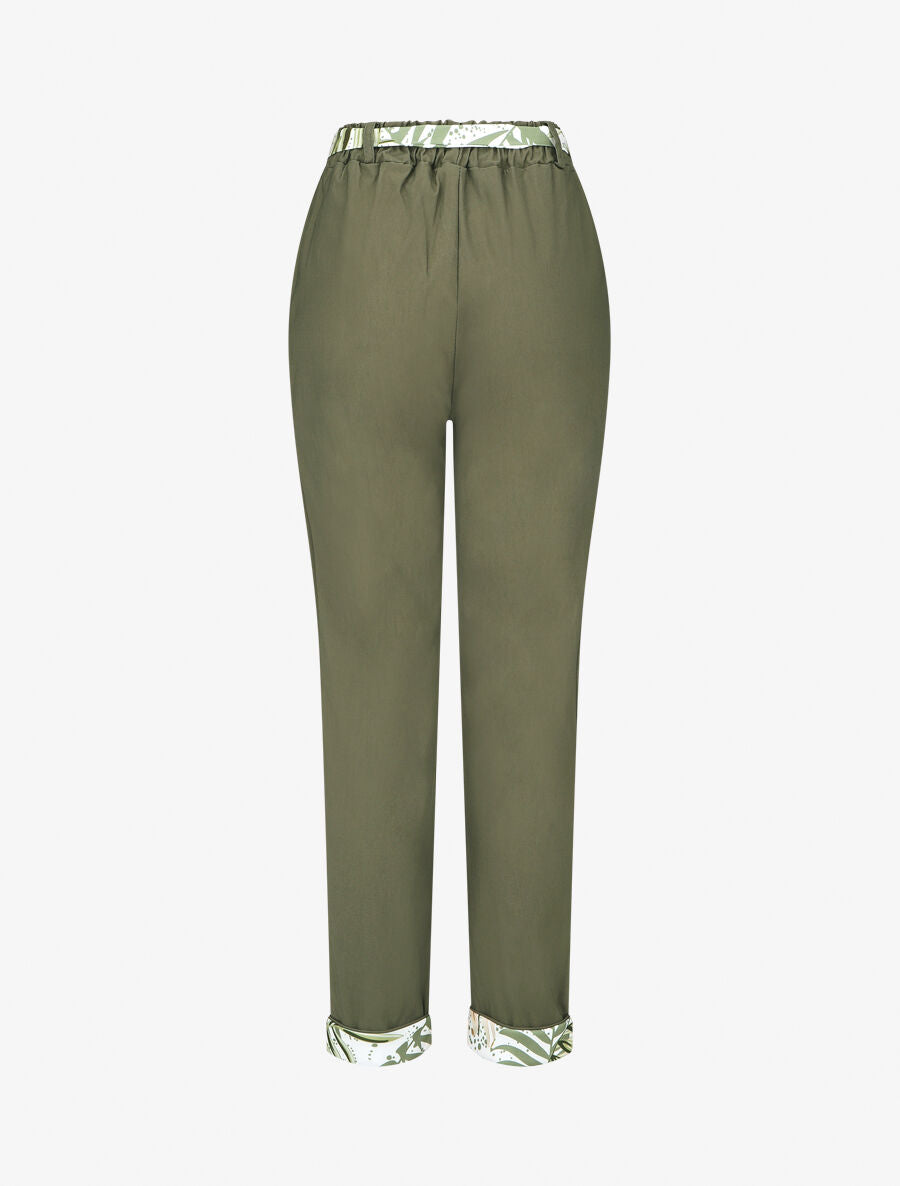 Pantalon droit taille haute ourlet fantaisie - Kaki - 2