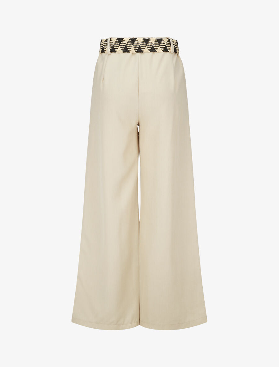 Pantalon ample taille haute élastiquée - Beige - 2
