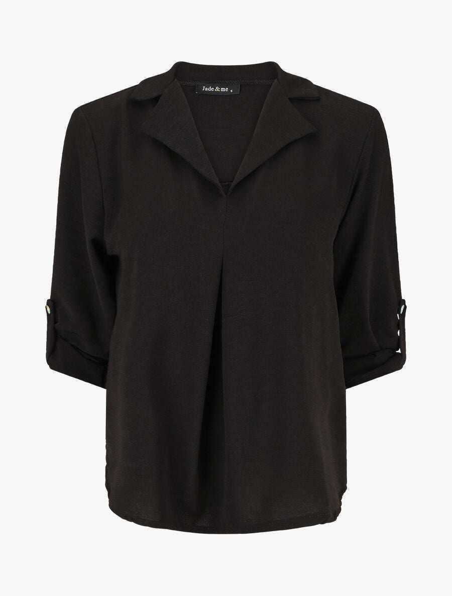 Blouse fluide unie à manches longues - Noir - 4
