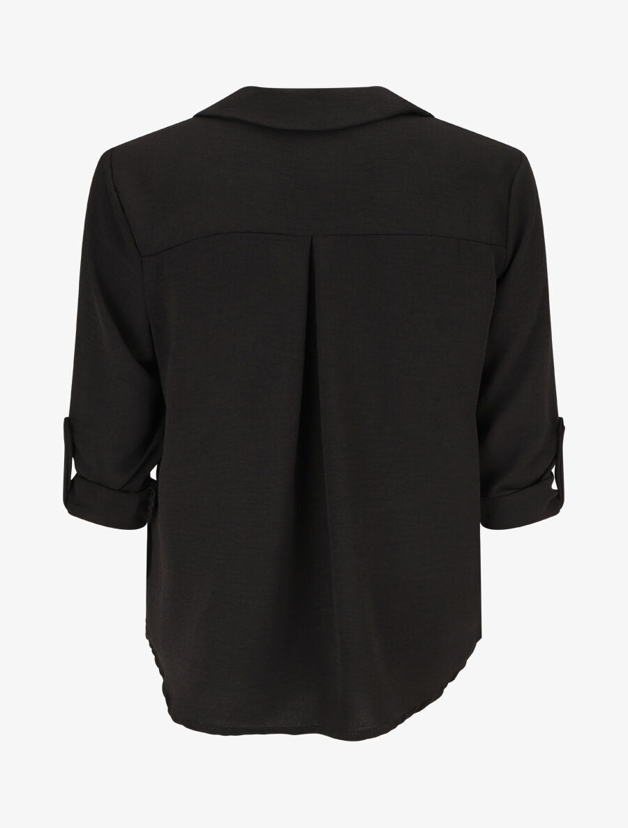 Blouse fluide unie à manches longues - Noir - 2