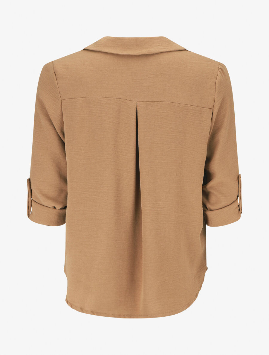 Blouse fluide unie à manches longues - Camel - 2
