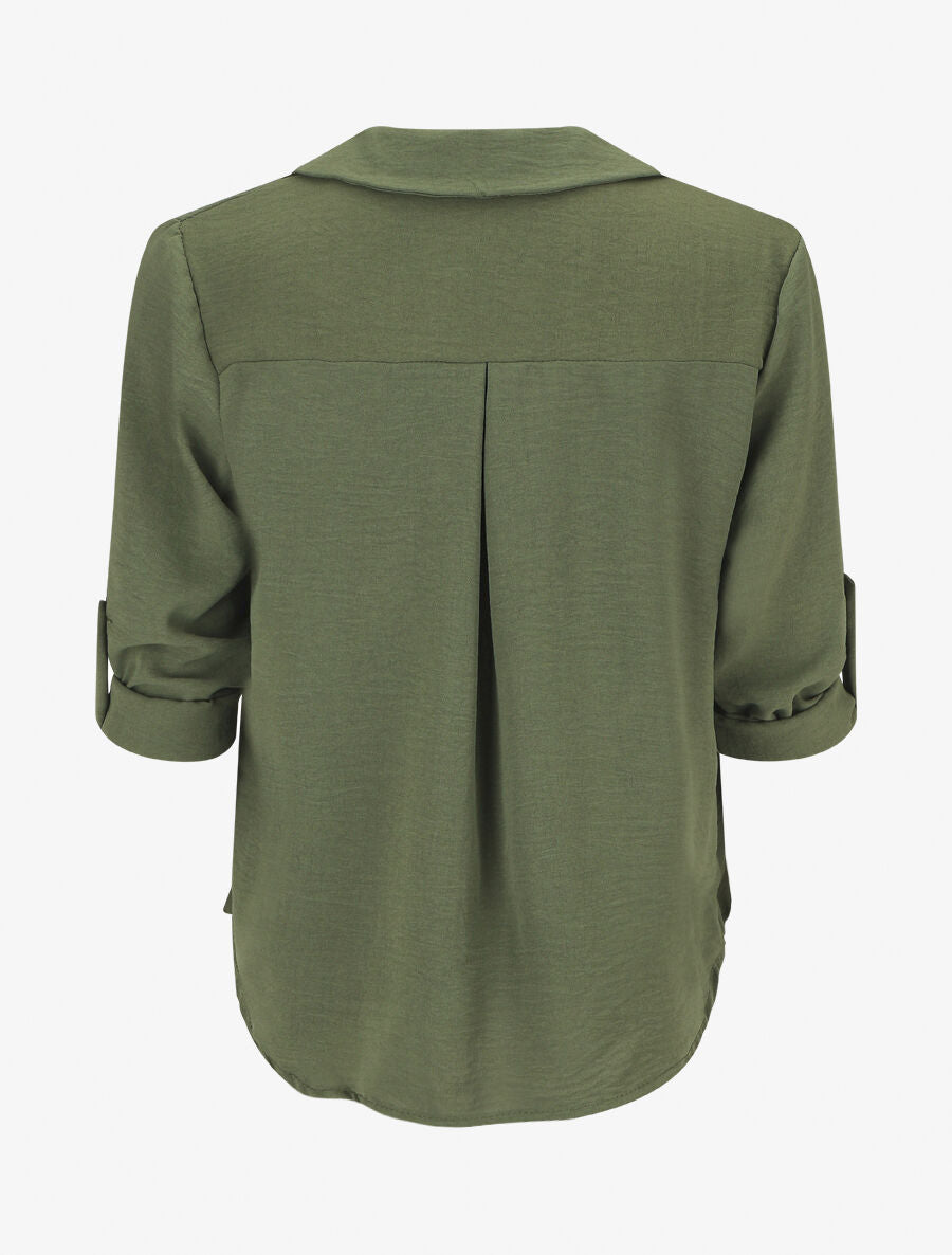 Blouse fluide unie à manches longues - Kaki - 2