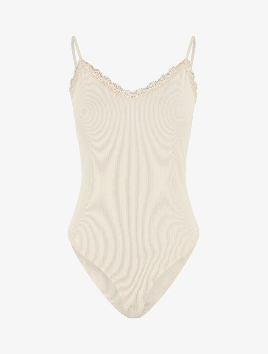 Body côtelé à fines bretelles - Beige - 1