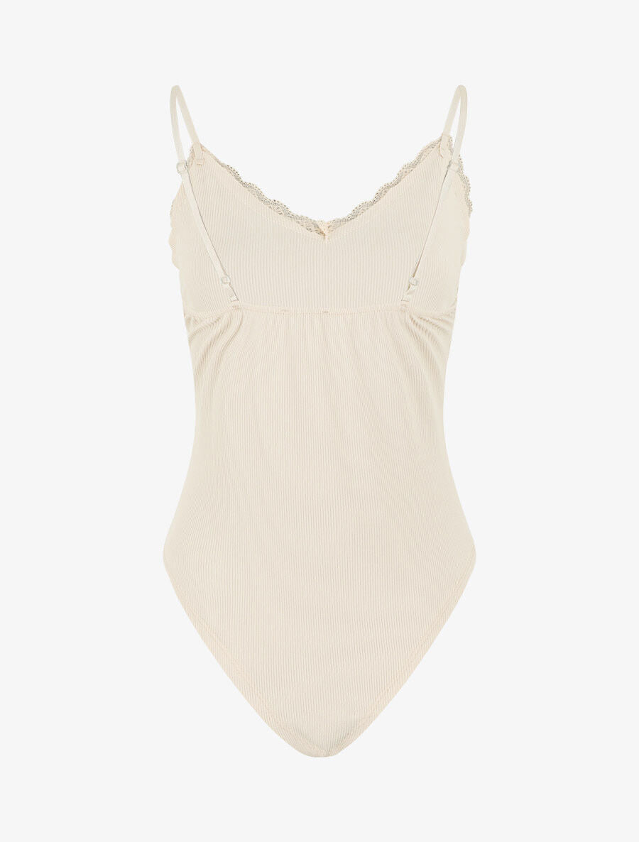 Body côtelé à fines bretelles - Beige - 2
