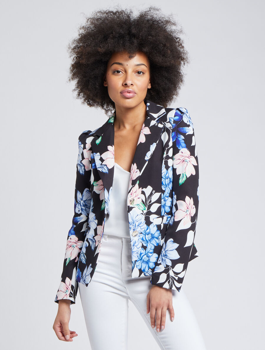 Blazer ajustée imprimé fleurs romantiques - Noir - 4