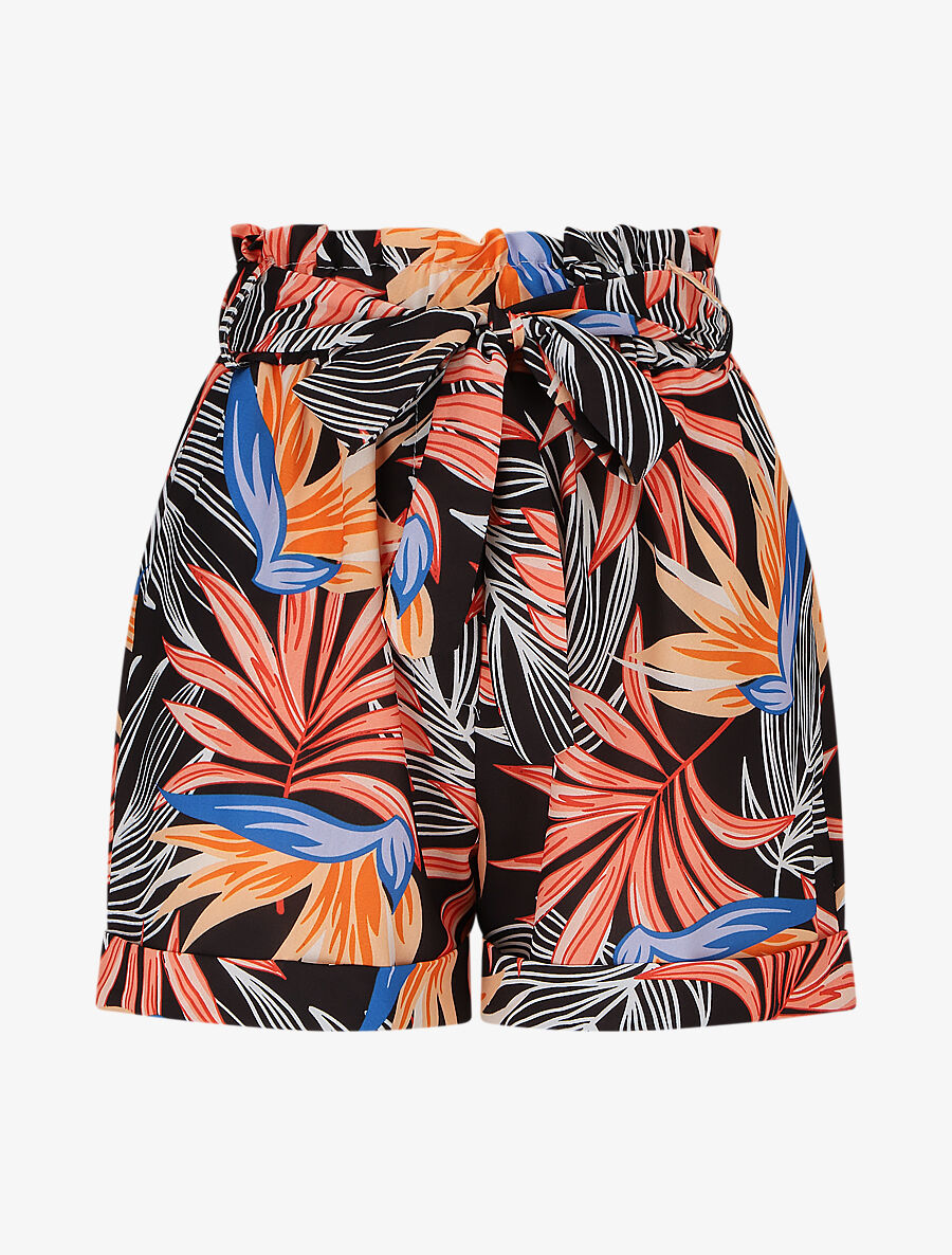 Short élastiqué imprimé feuillage - Rose saumon - 1