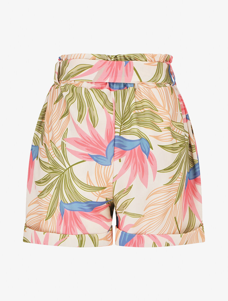 Short élastiqué imprimé feuillage - Kaki - 2