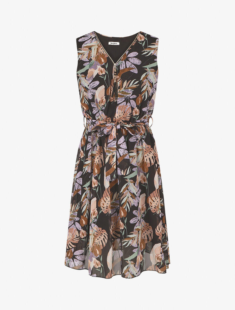 Robe mi-longue imprimé floral - Noir - 1