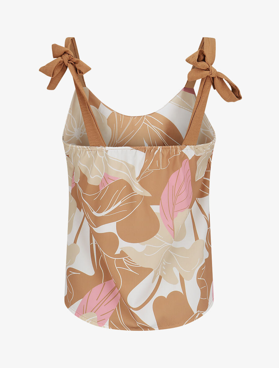 Top feuillage à nouer aux épaules - Beige - 2