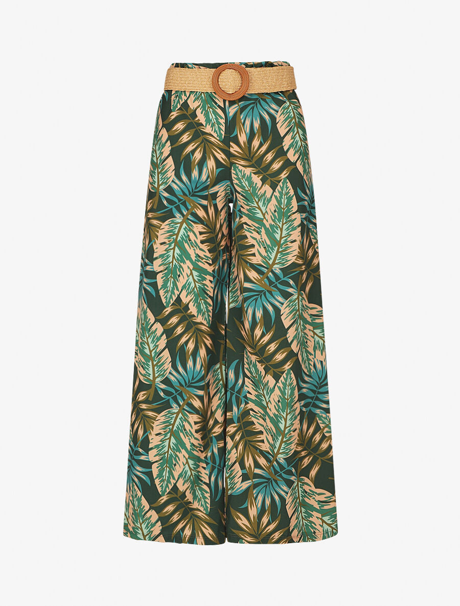 Pantalon ample imprimé tropical - Vert - 4