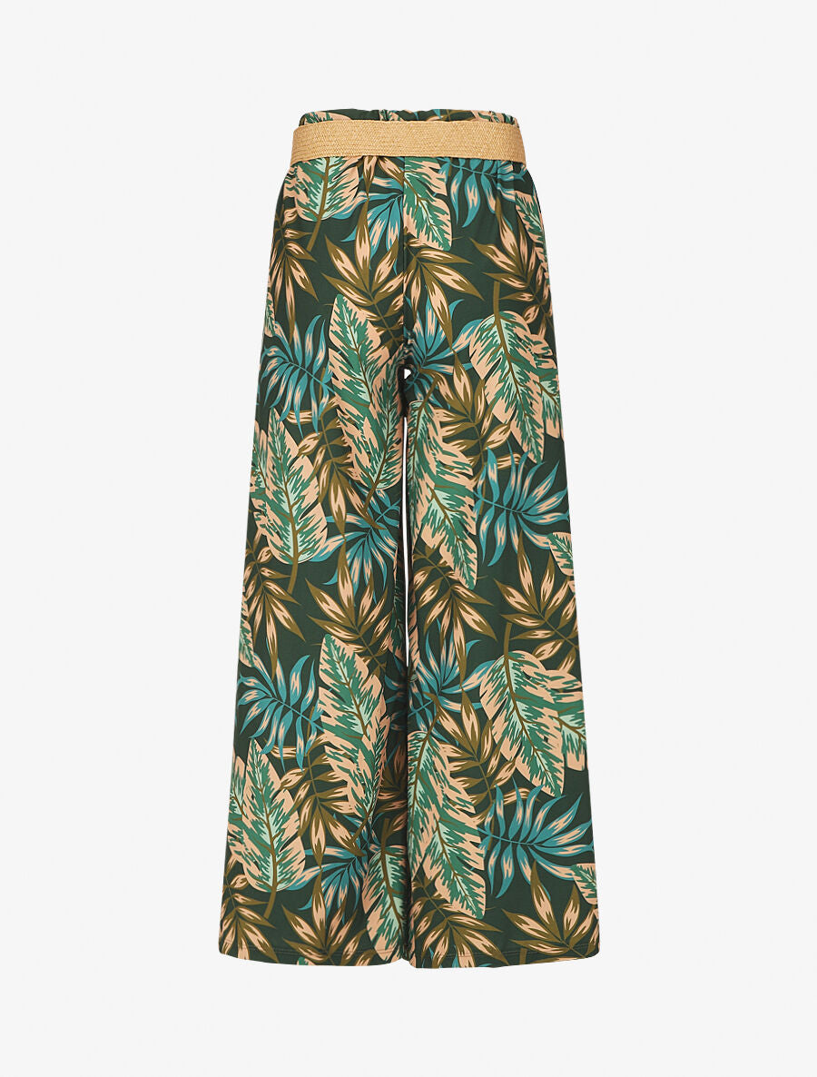 Pantalon ample imprimé tropical - Vert - 2