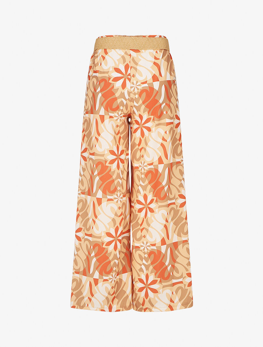 Pantalon ample imprimé floral - Camel - 2