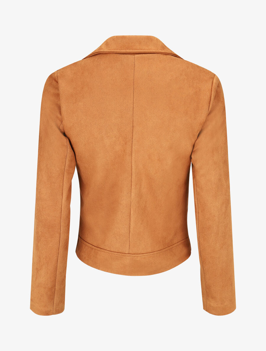 Veste en suédine à zip décoratif - Camel - 2