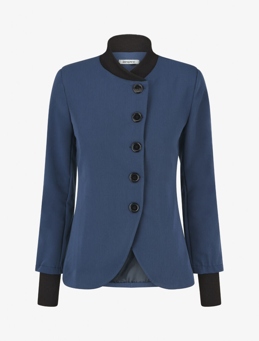 Veste boutonnée à bords côtelés - Marine - 4