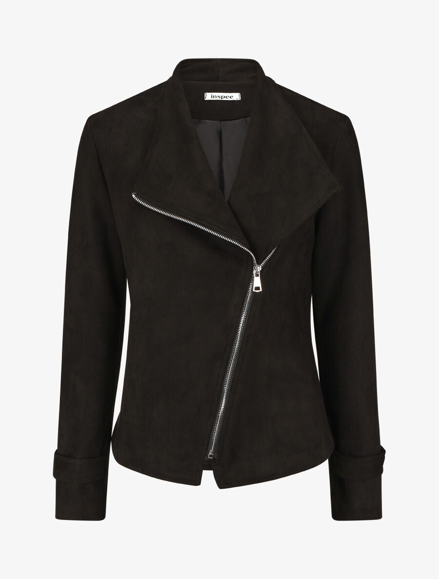 Veste en suédine à fermeture zippée - Noir - 1