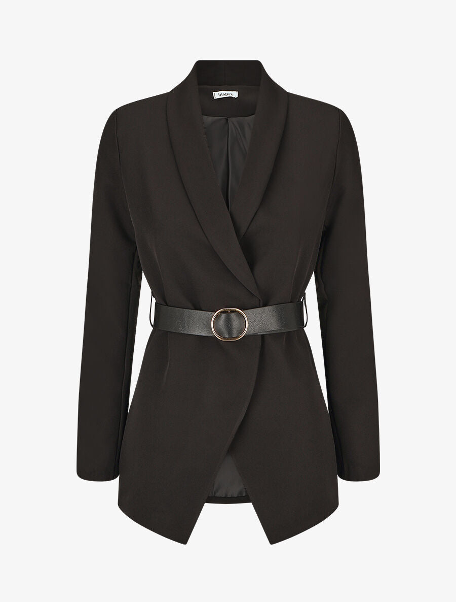 Blazer uni ceinturé - Noir - 4