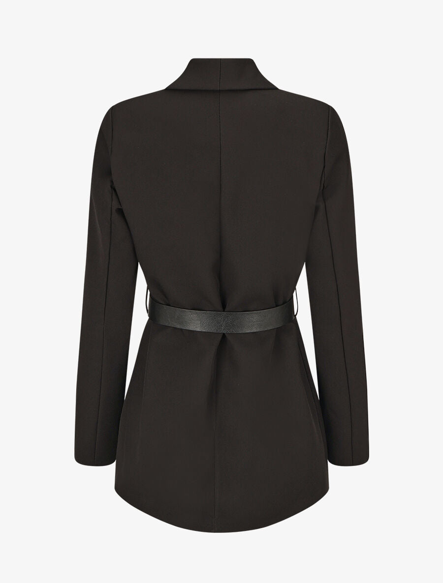 Blazer uni ceinturé - Noir - 2