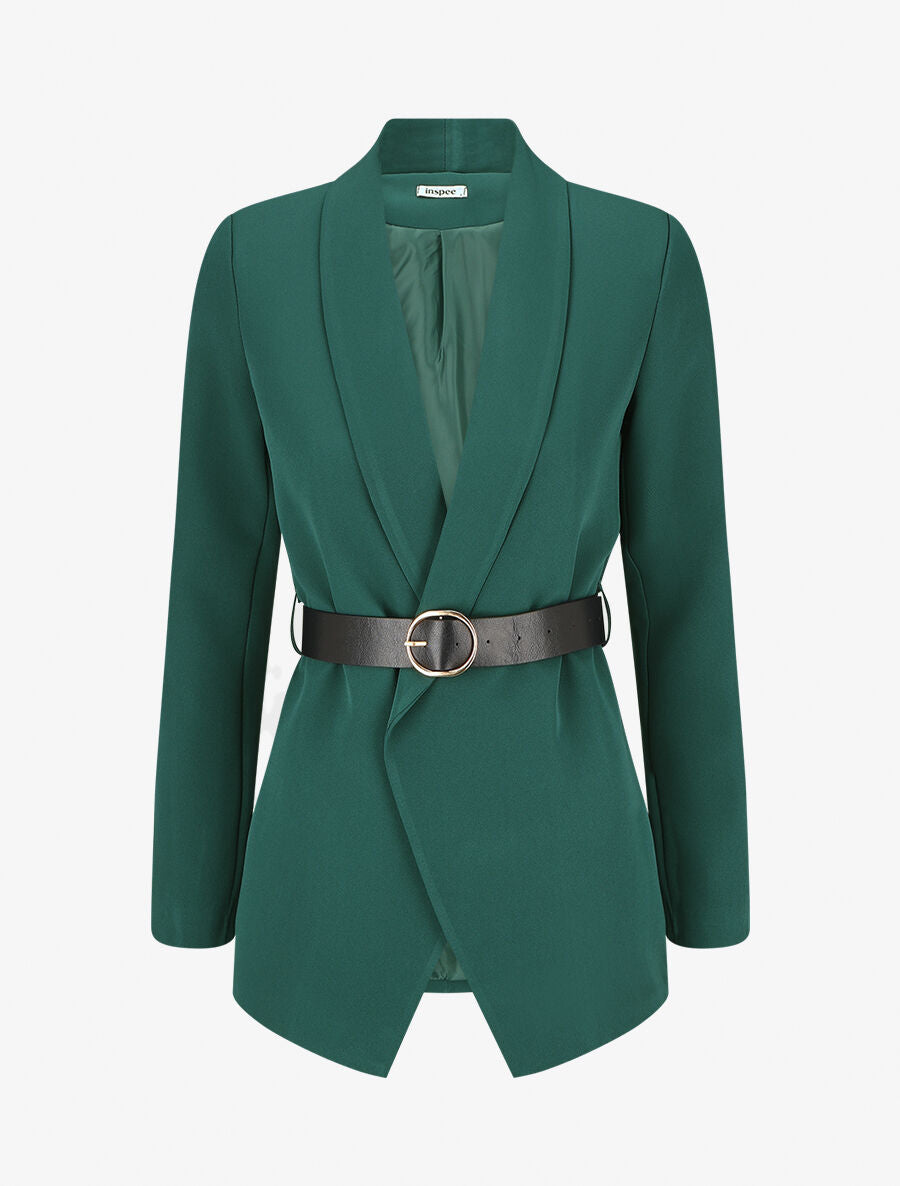 Blazer uni ceinturé - Vert sapin - 4