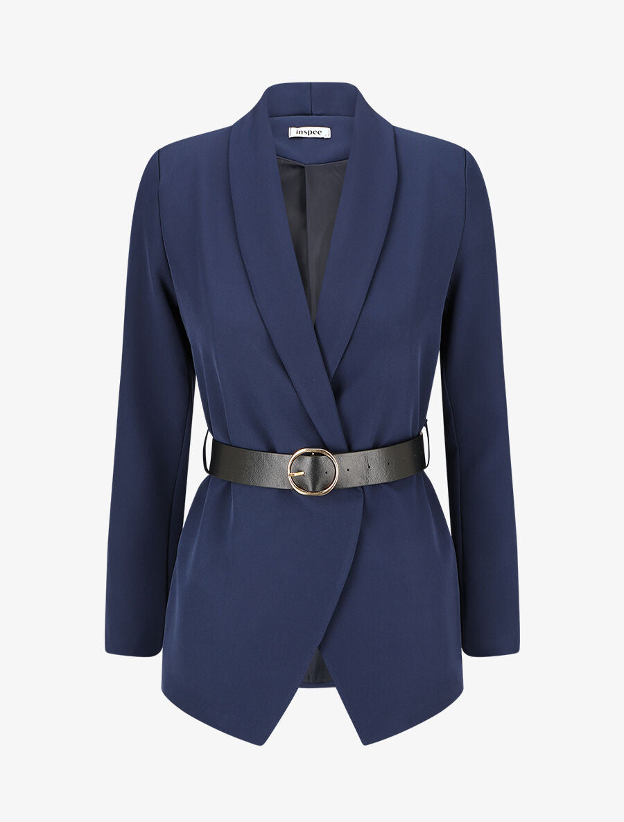 Blazer uni ceinturé - Marine - 1