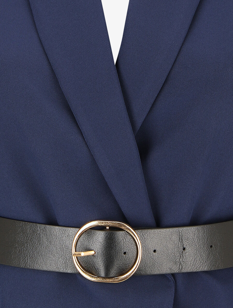 Blazer uni ceinturé - Marine - 3