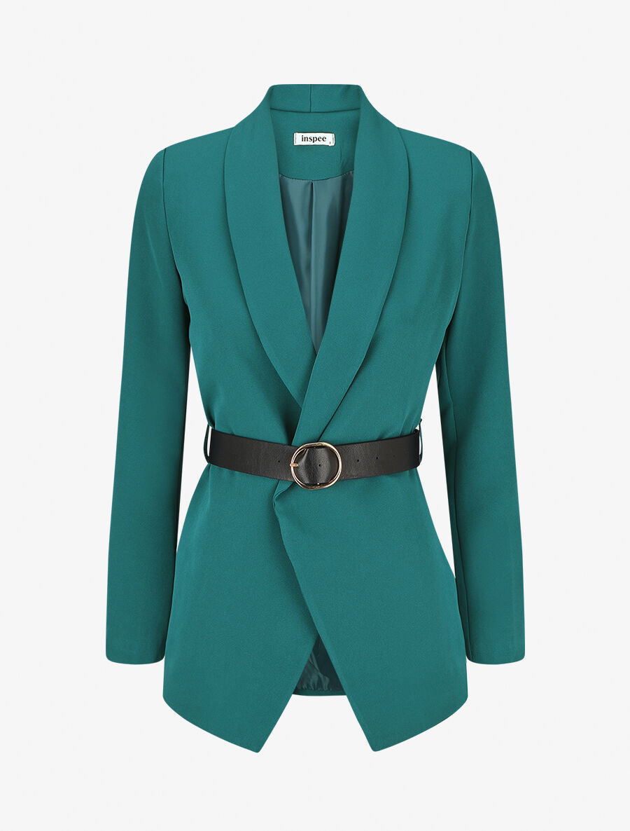 Blazer uni ceinturé - Bleu canard - 1