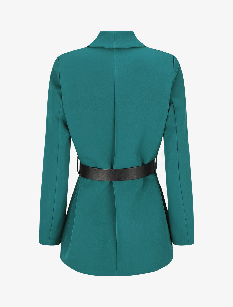 Blazer uni ceinturé - Bleu canard - 2