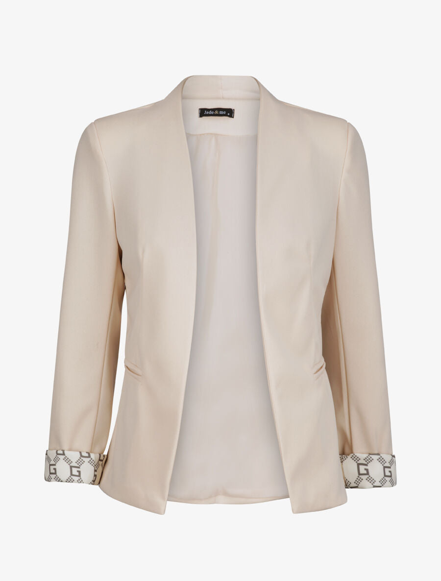 Blazer slim uni à revers imprimé graphique - Beige - 4
