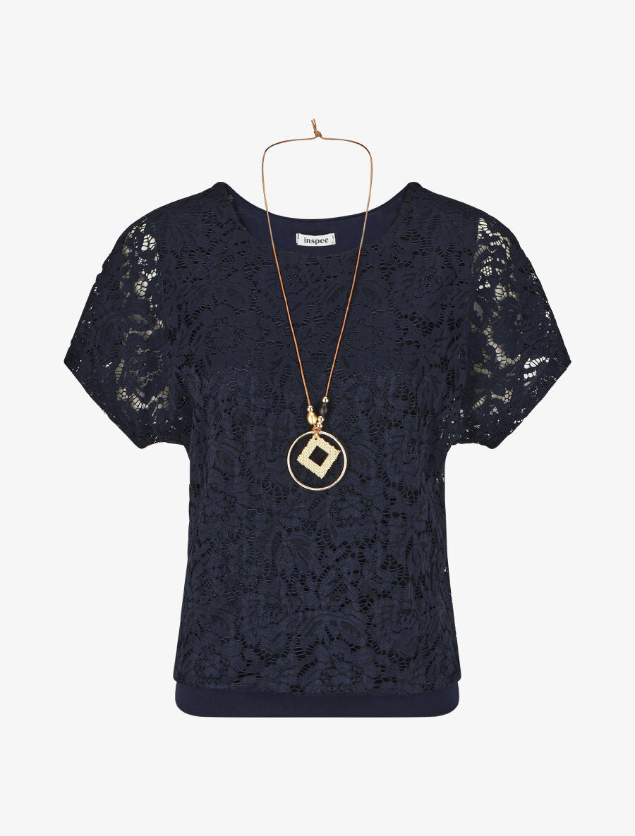 Top uni en broderies - Marine - 5